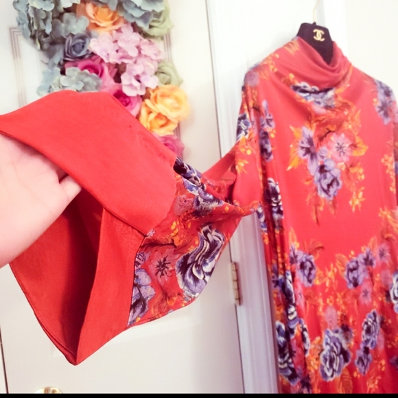 Free People Dress Floral Cocktail Party Oversized Loose Boho Red Mini SMALL Sexy - Picture 7 of 11